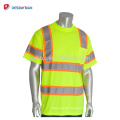 Meistverkaufte Hallo-Vis Gelb Arbeit T-shirts 100% Polyester Birdseye Mesh Rundhals Sicherheit T-Shirts Mit 2-Ton Reflektierende Streifen